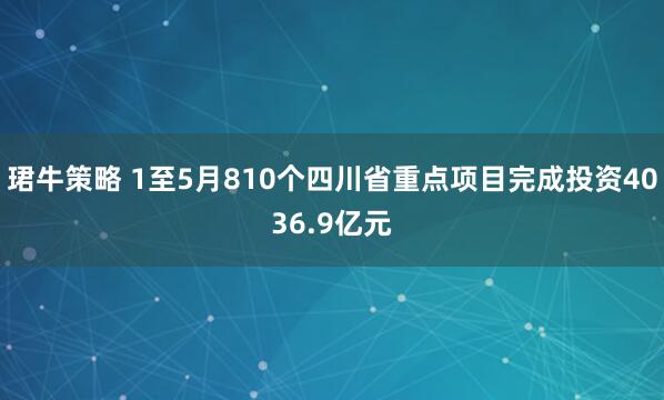 珺牛策略 1至5月810个四川省重点项目完成投资4036.9亿元