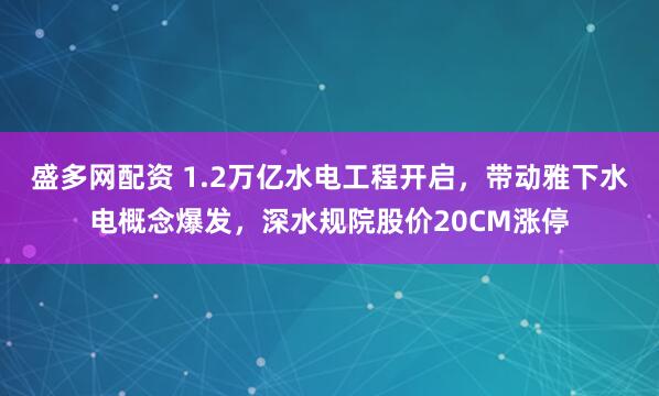 盛多网配资 1.2万亿水电工程开启，带动雅下水电概念爆发，深水规院股价20CM涨停