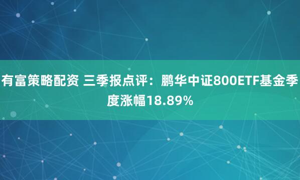 有富策略配资 三季报点评：鹏华中证800ETF基金季度涨幅18.89%