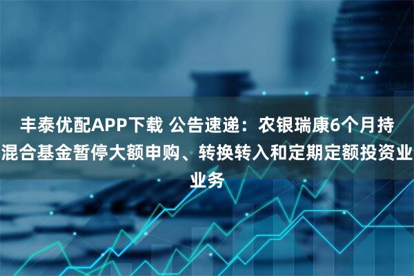丰泰优配APP下载 公告速递：农银瑞康6个月持有混合基金暂停大额申购、转换转入和定期定额投资业务