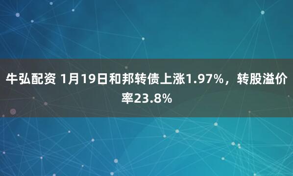 牛弘配资 1月19日和邦转债上涨1.97%，转股溢价率23.8%